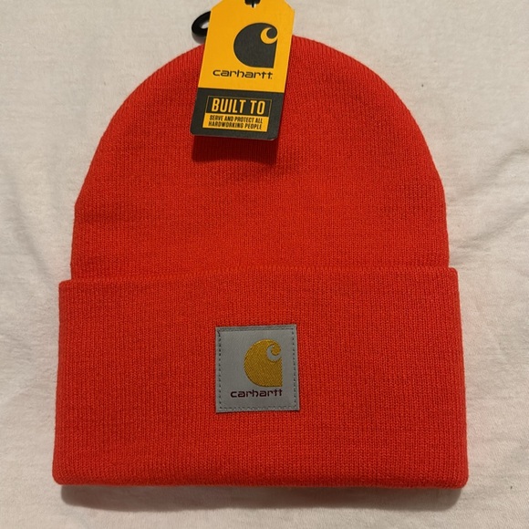 Carhartt Adult Beanie Reddish Orange Knit Cuffed Warm Winter Wear NEW WITH TAGS - Picture 2 of 6
